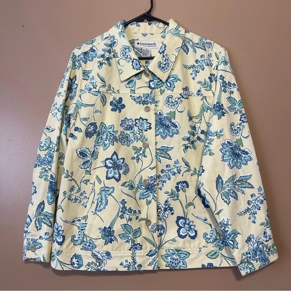 Appleseed’s Women’s Size 18 Jacket Yellow Blue Floral Blazer w/Pockets